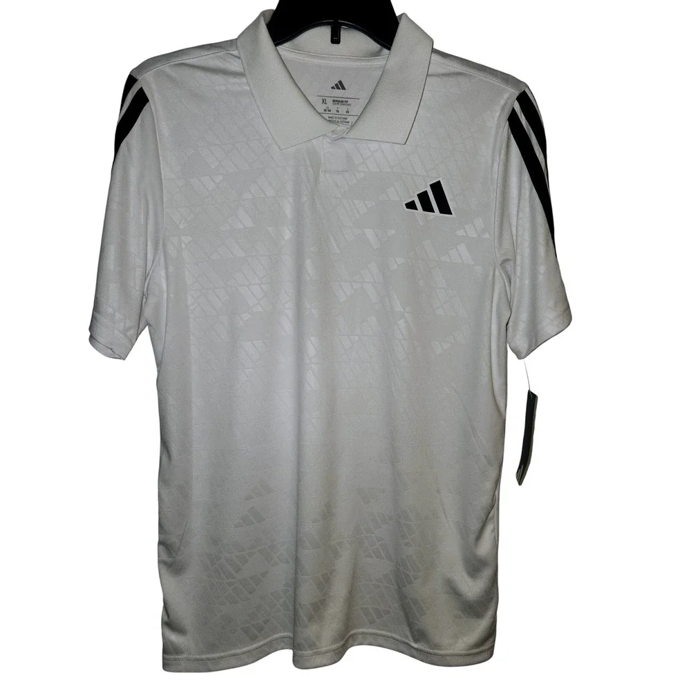 Adidas Deboss Legacy 3S Polo Shirt White Black Boys‎ XL Regular Fit
